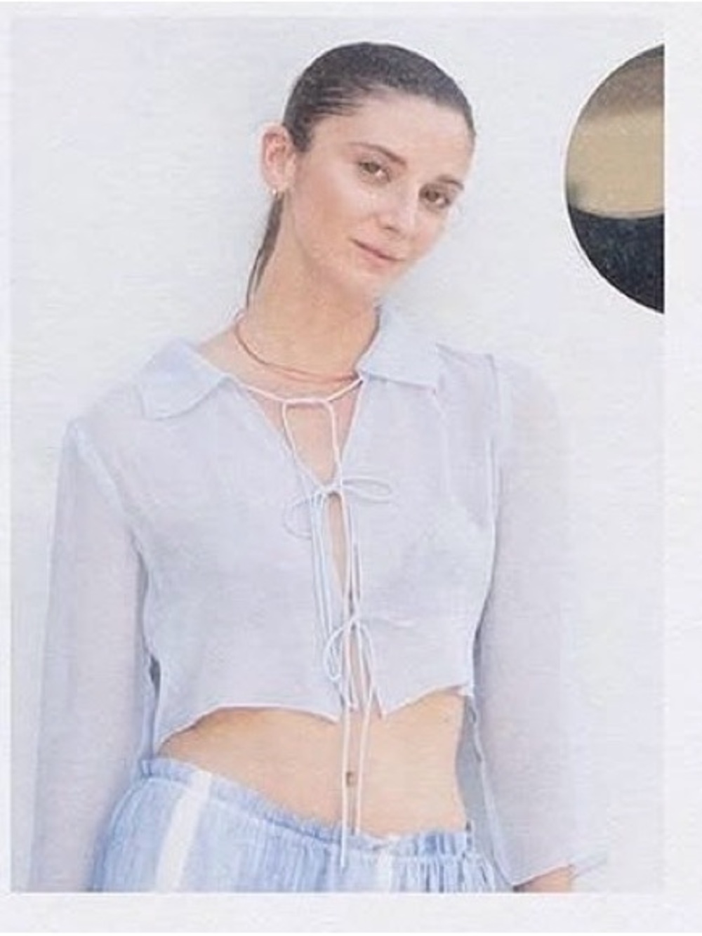 Maryam Nassir Zadeh x J. Crew Light Blue Sheer Tie-Front Silk-Chiffon Blouse - Picture 5 of 7